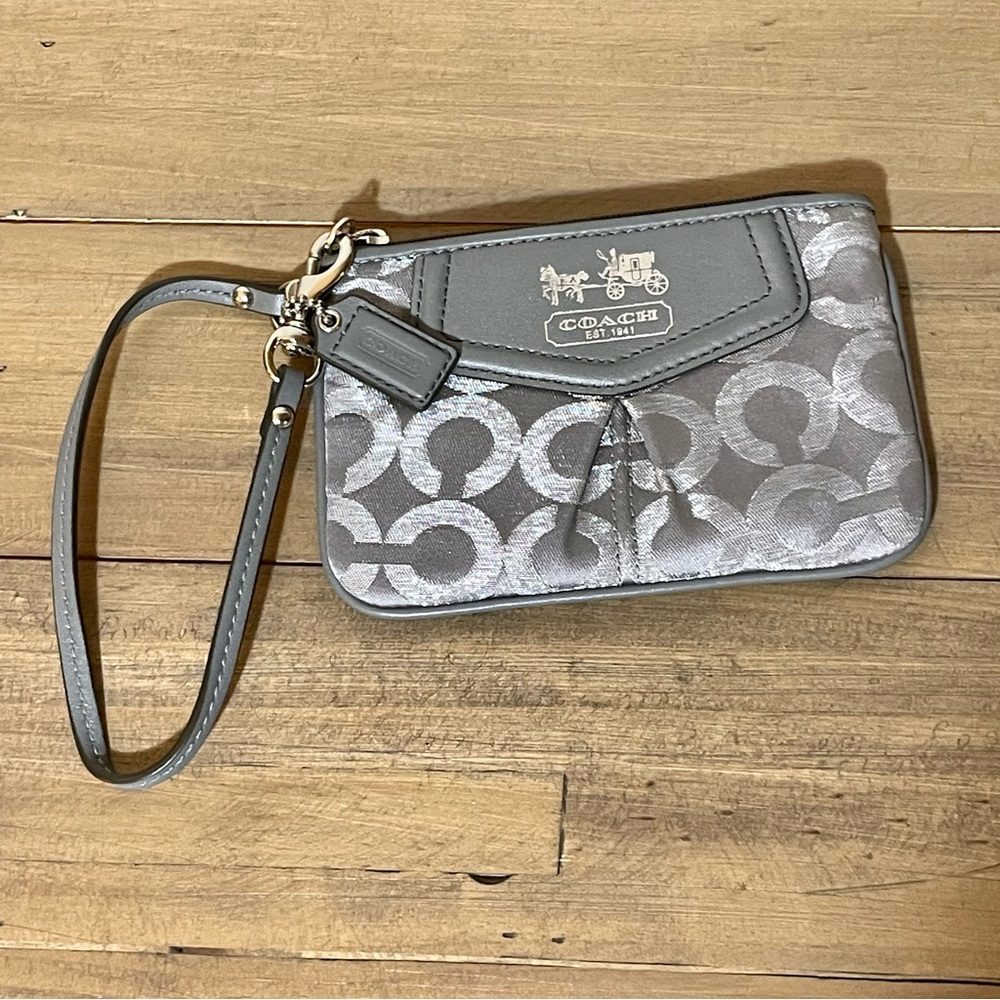 Coach metallic monogram coin pouch wallet wristlet. Like new condition.